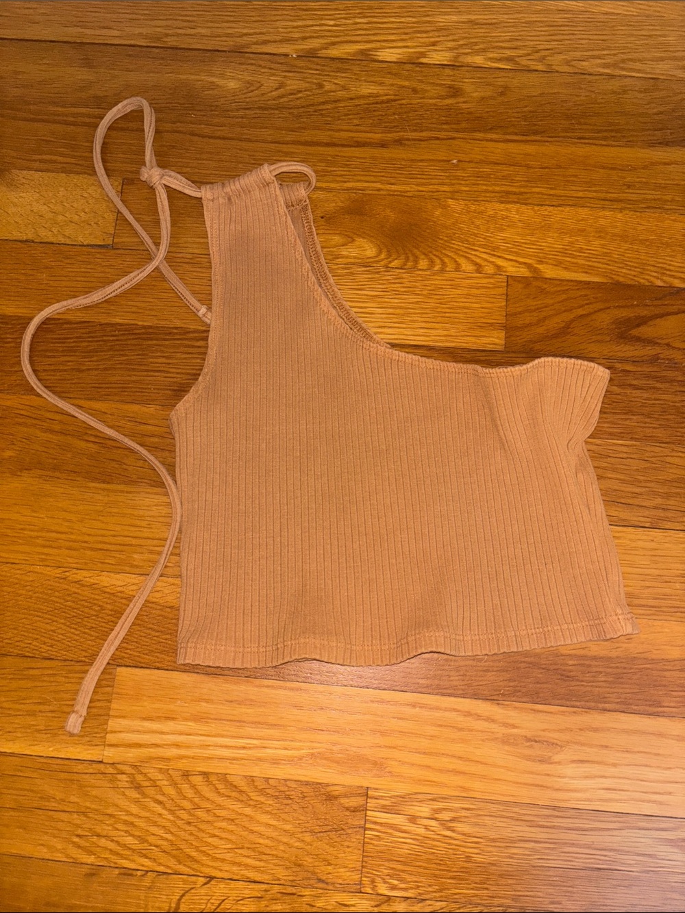 One-Shoulder Ribbed Crop Top in Taupe